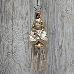 Vintage Inge Glas Glass Angel Ornament Hand Painted Gold‎ Crown Star Hanger